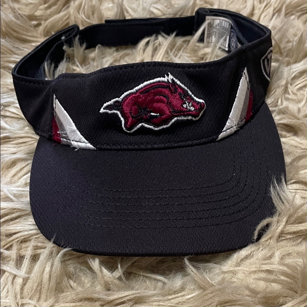 Arkansas Razorback Top of the World Black Visor with Red Razorback Logo
